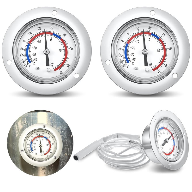 Copkim 2 Pcs Cooler Thermometer Vapor Capillary Design Refrigerator Gauge Freezer Thermometer, -40-65 Degree F/ -40-20 Degree C Temperature 2'' Dial Stainless Steel Flanged Panel Mount - Image 1